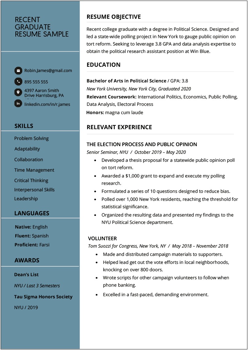 Sample Of A High School Graduate Resume
