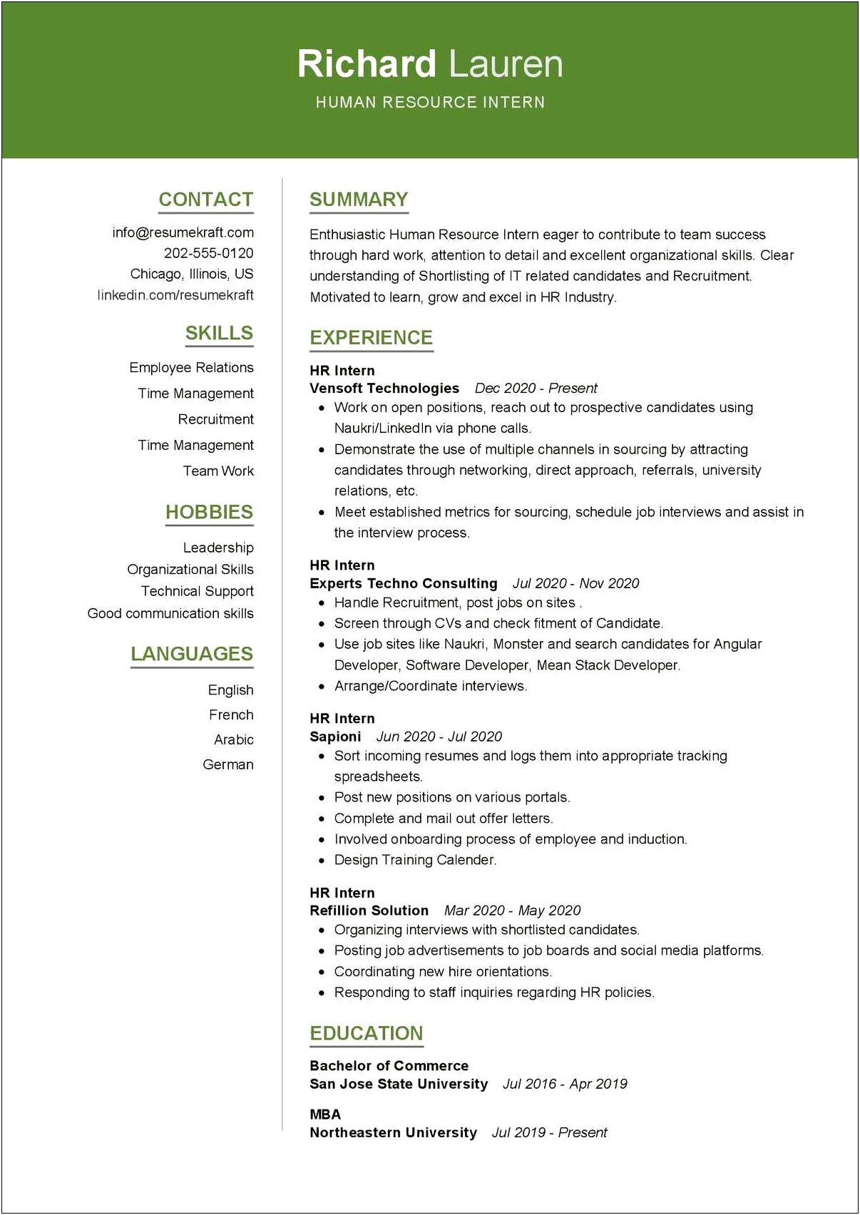 Sample Of A Human Resources Teacher Resume