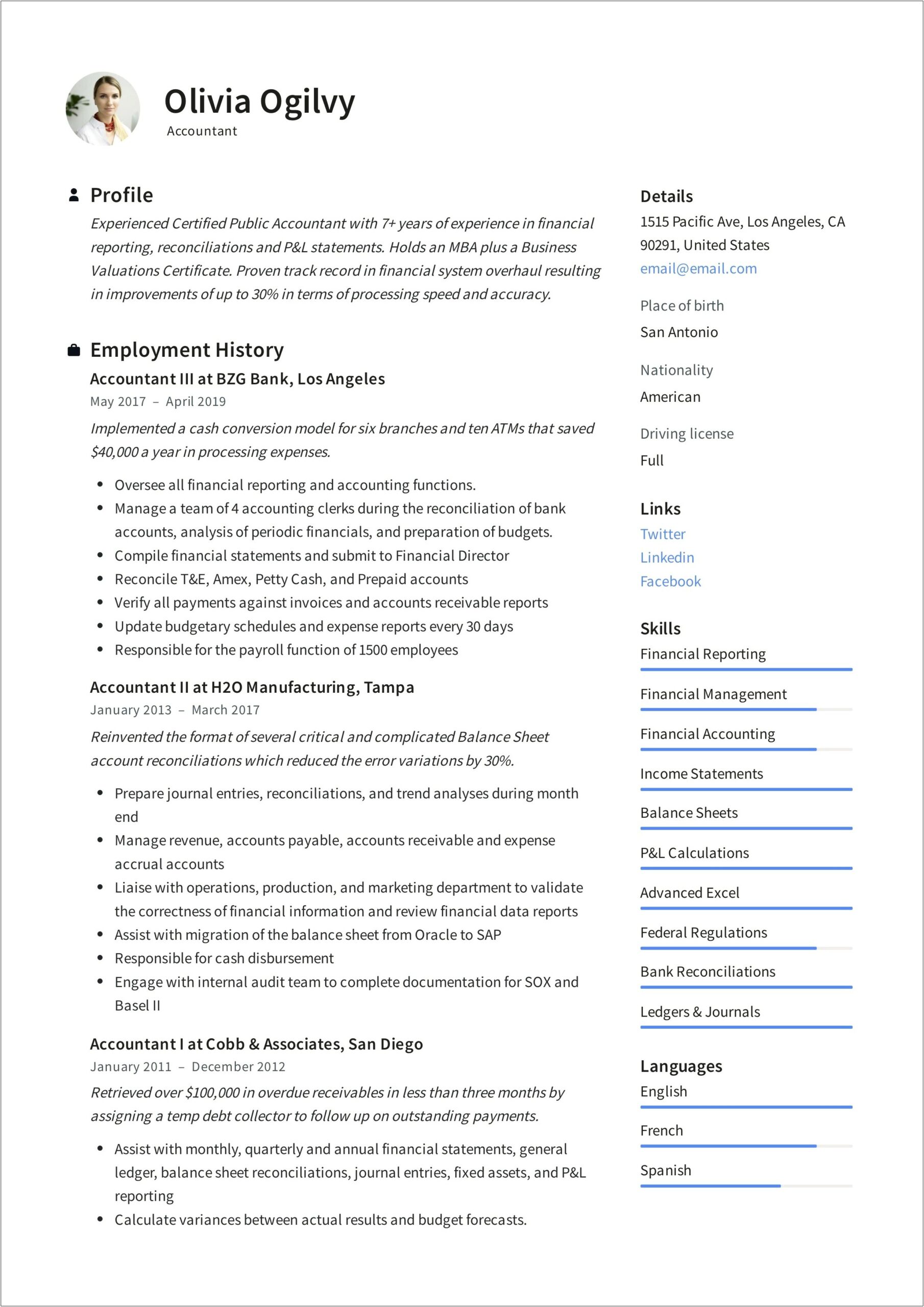 Sample Of A Professional Accountant Resume