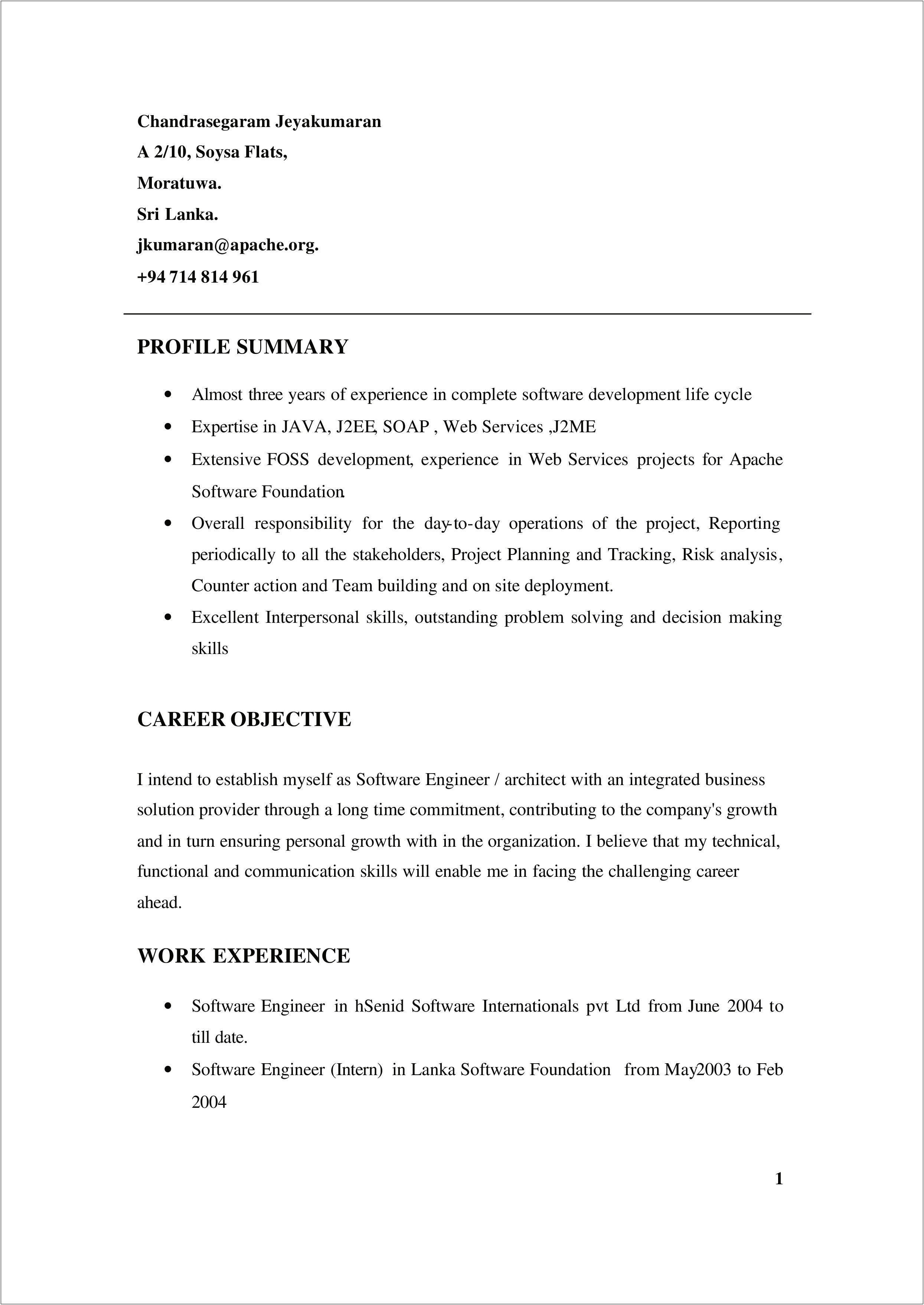Sample Of A Resume With Work Experience