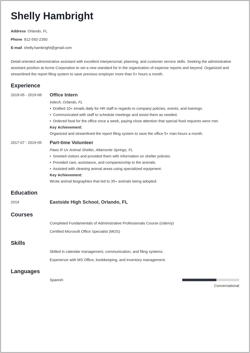 Sample Of Administrative Assistant Resume Australia