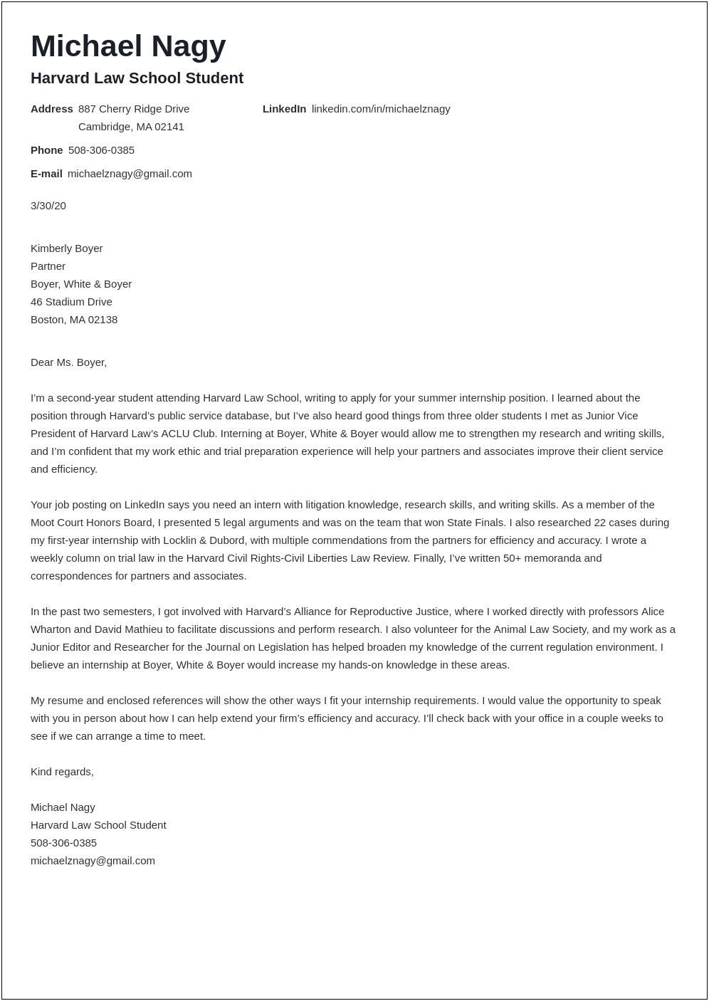 Sample Of Cover Letter For Resume At Harvard