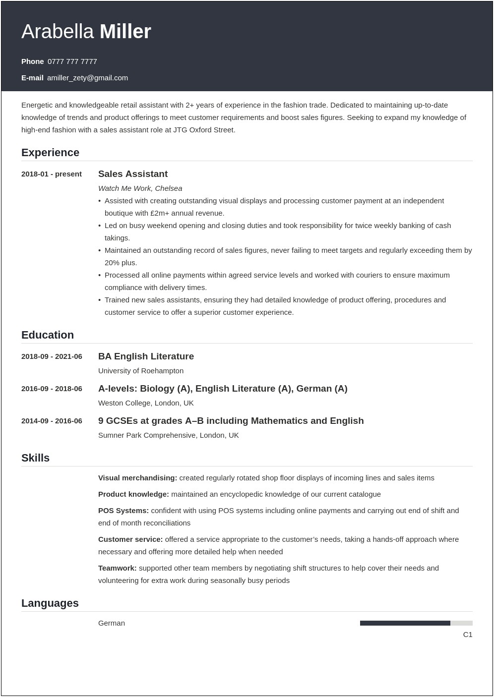 Sample Of Education Section On Resume