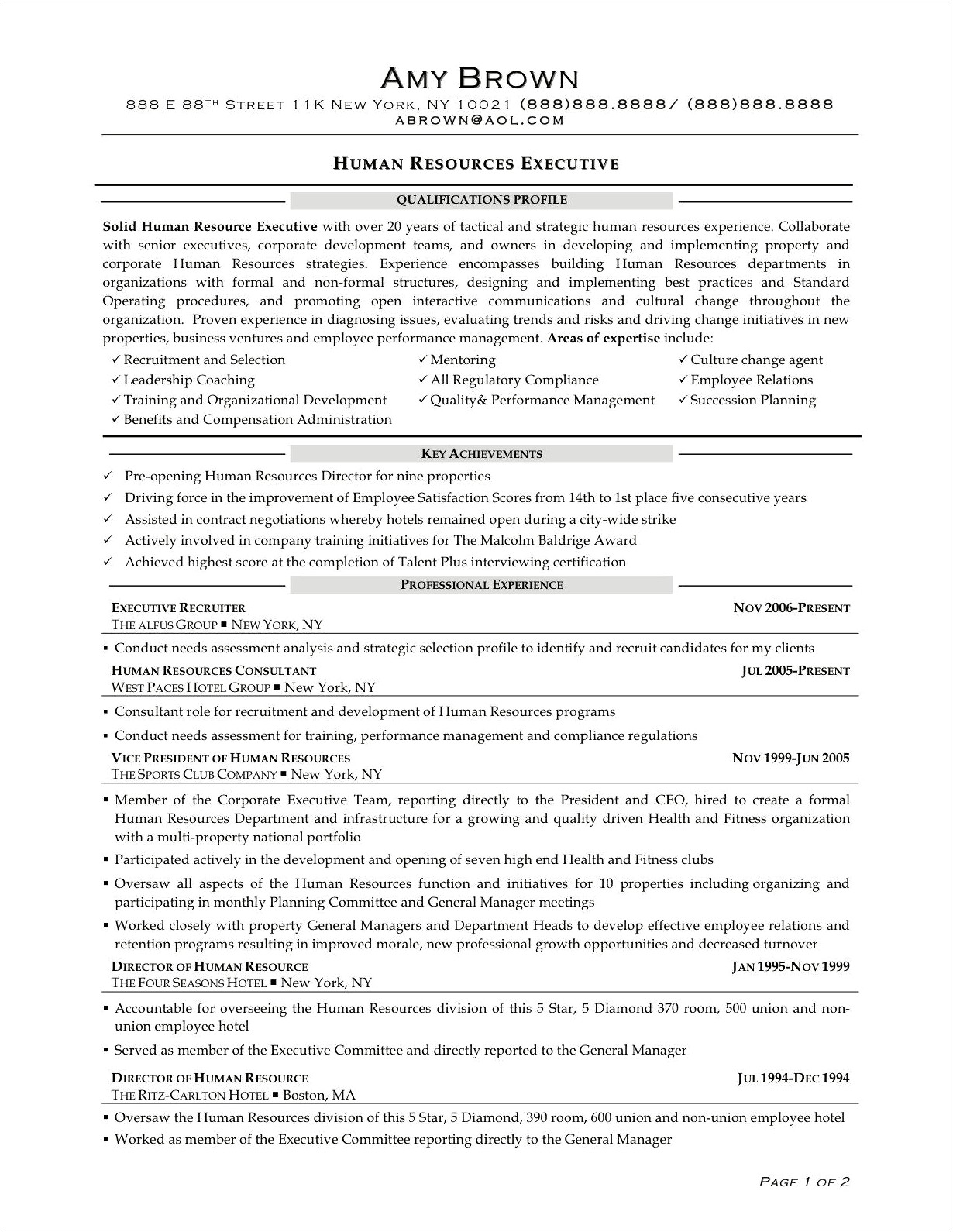 Sample Of Human Resources Resume Objective
