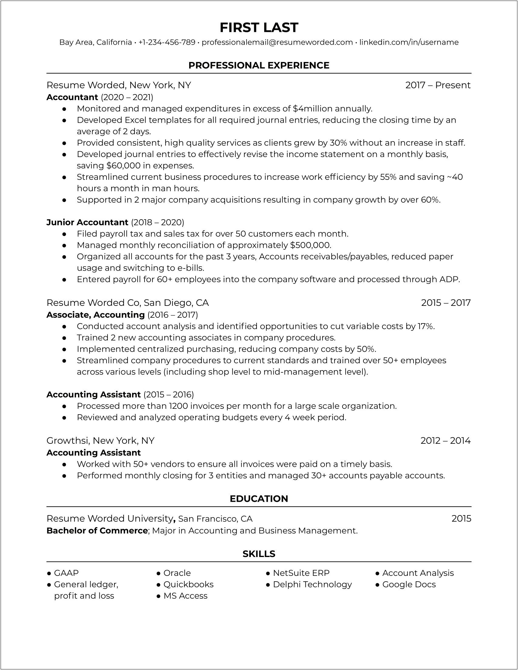 Sample Of Junior Private Equity Accountant Resume
