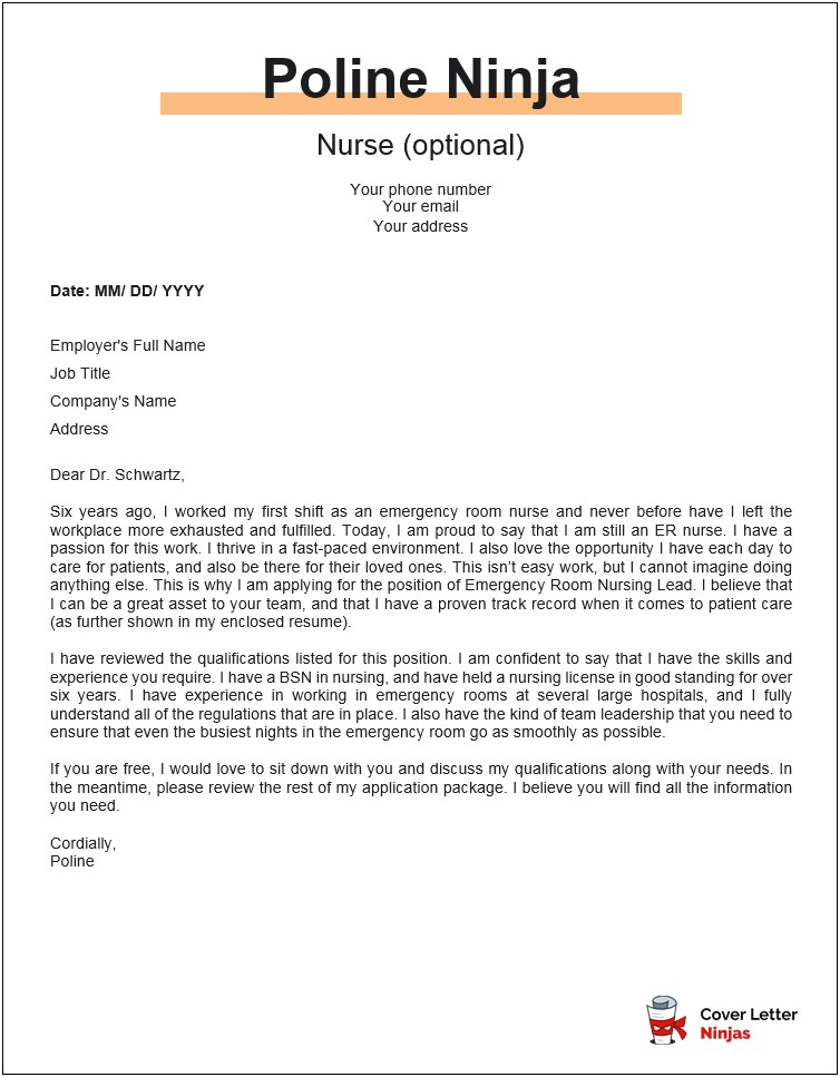 Sample Of Nursing Resume Cover Letter