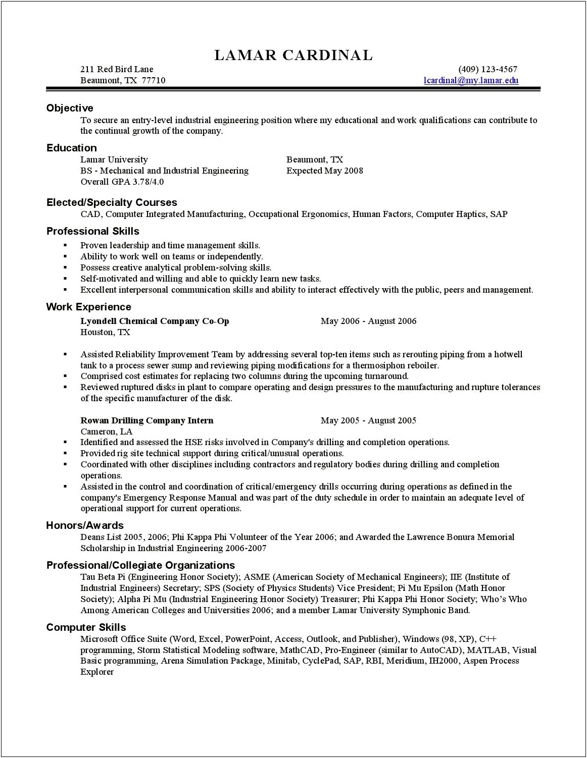 Sample Of Professional Manufacturing Engineer Resume