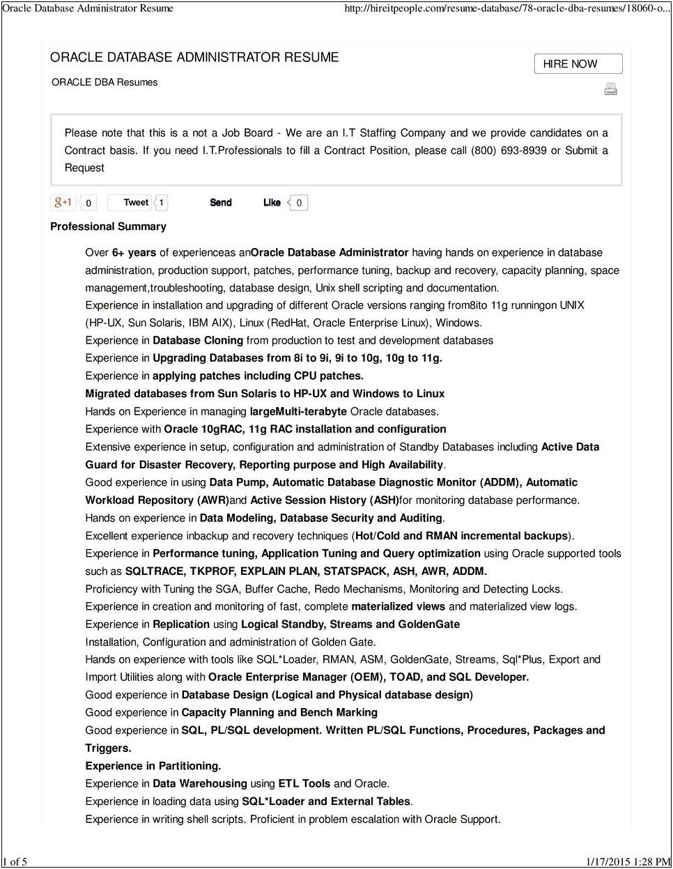 Sample Of Professional Resume For Oracle Dba