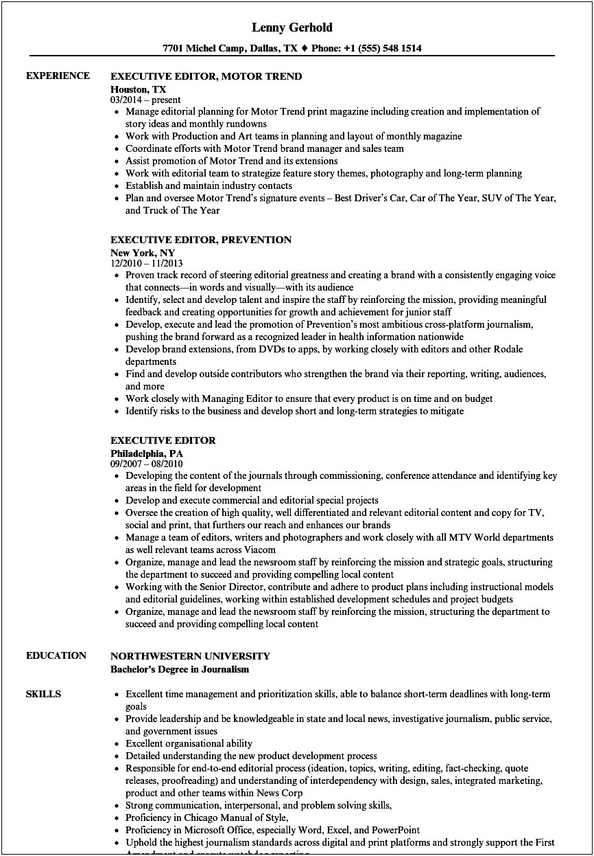 Sample Of Resume For Editor Publisher