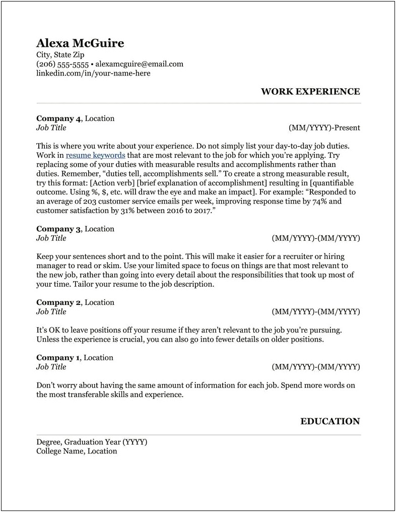 Sample Of Resume For Experienced Person
