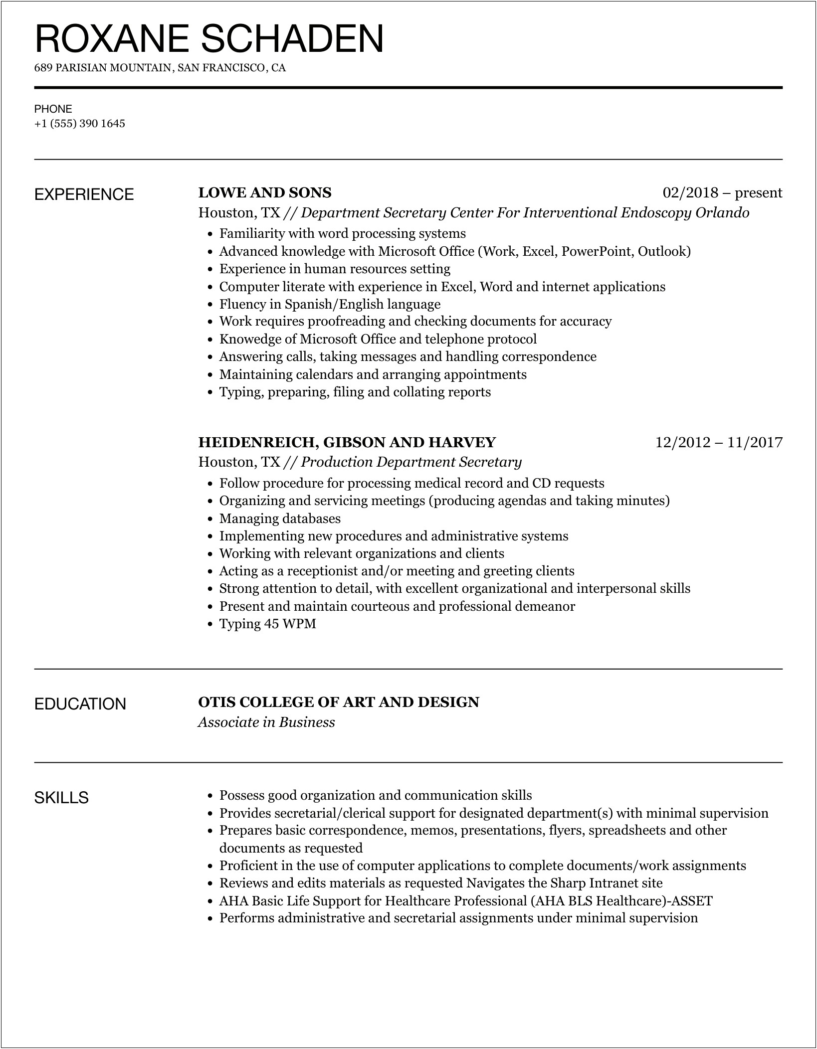 Sample Of Resume For Government Secretary Positions 2017