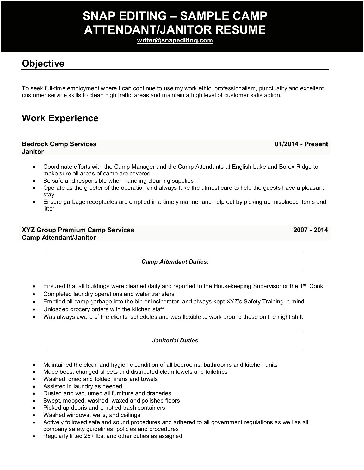 Sample Of Resume For Housekeeping Supervisor
