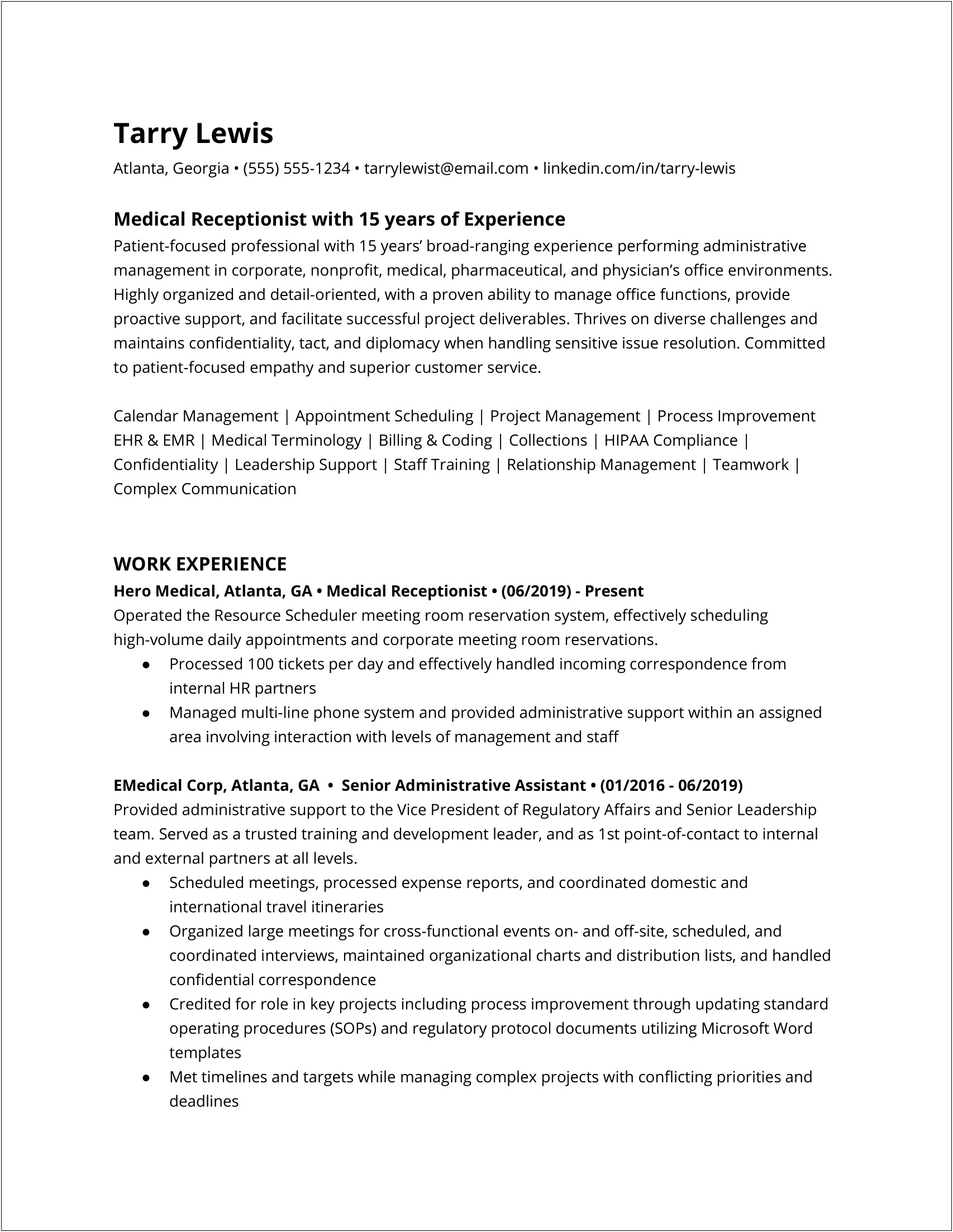 Sample Of Resume For Medical Offices