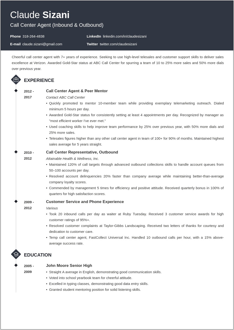 Sample Of Resume Objectives For Call Center Agent