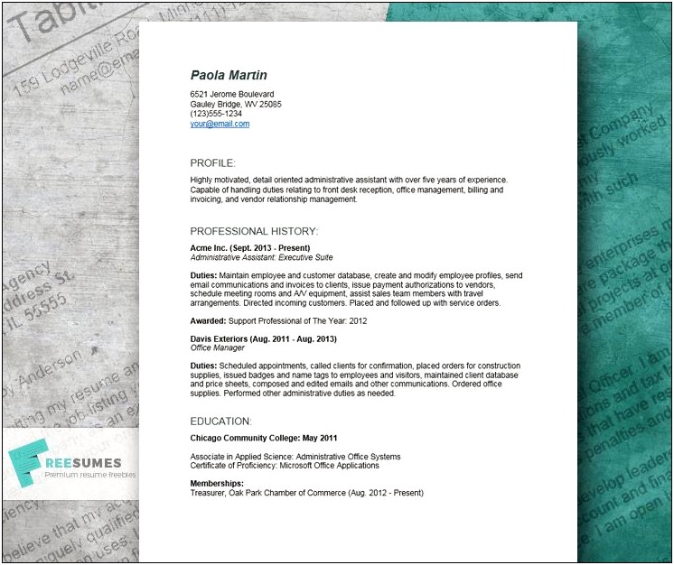 Sample Professional Resume For Administrative Assistant