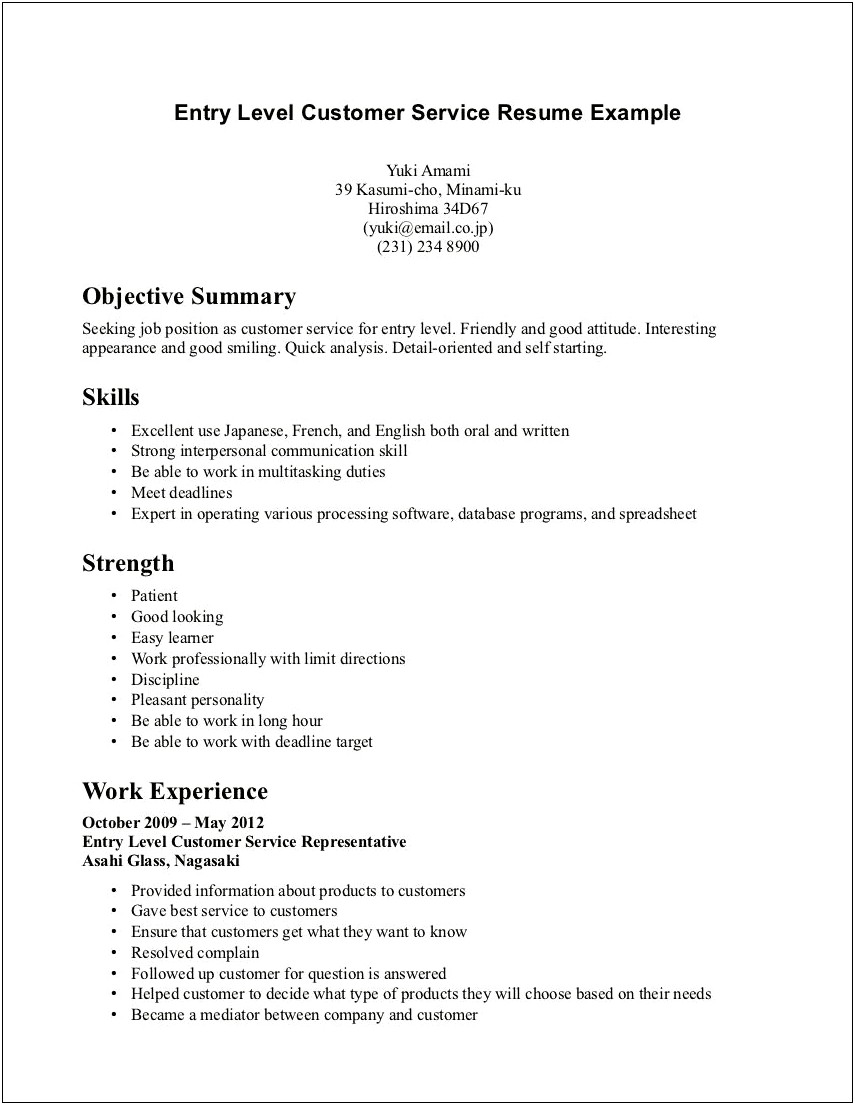 Sample Professional Summary For Customer Service Resume