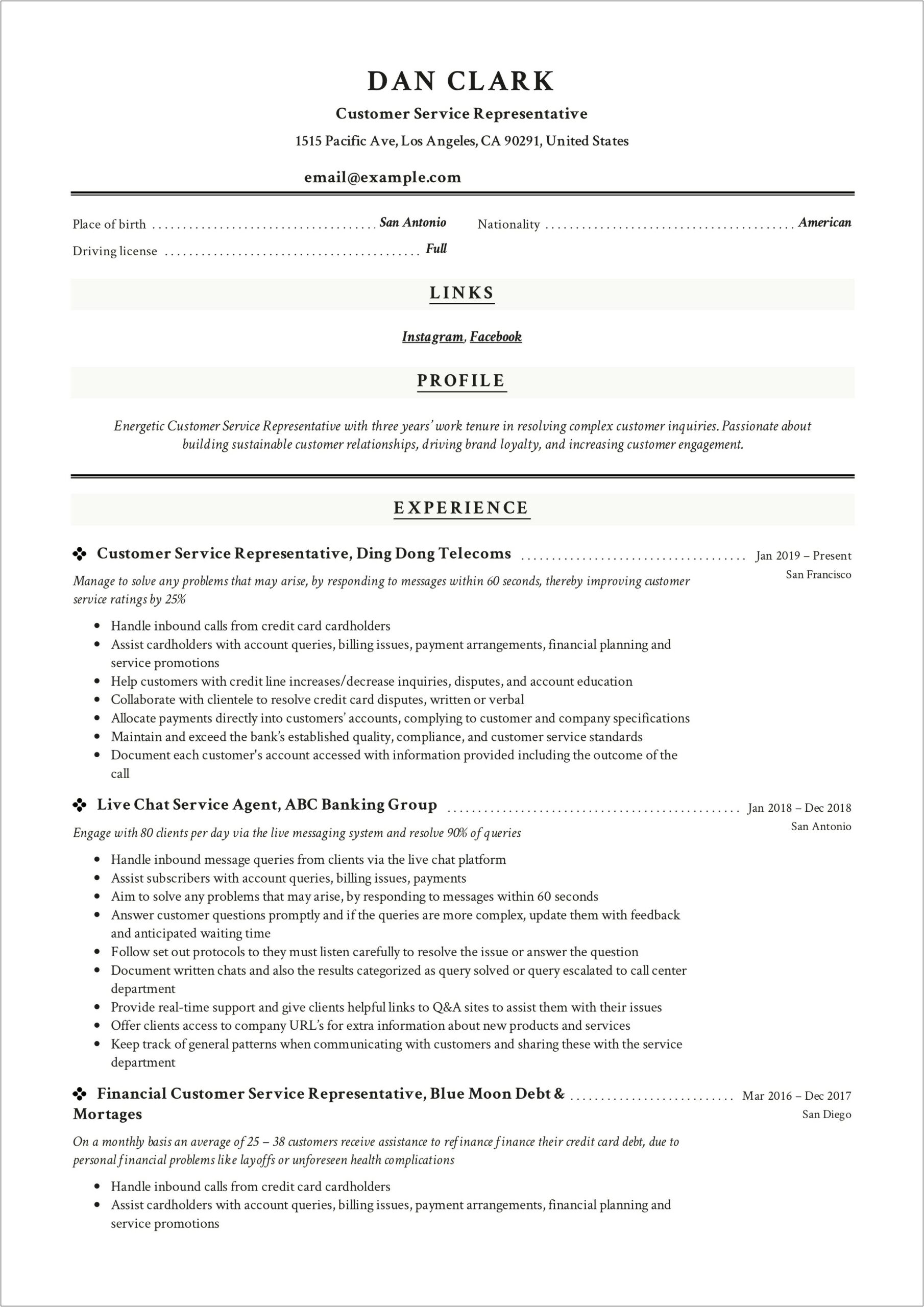 Sample Profile Summary For Customer Service Resume