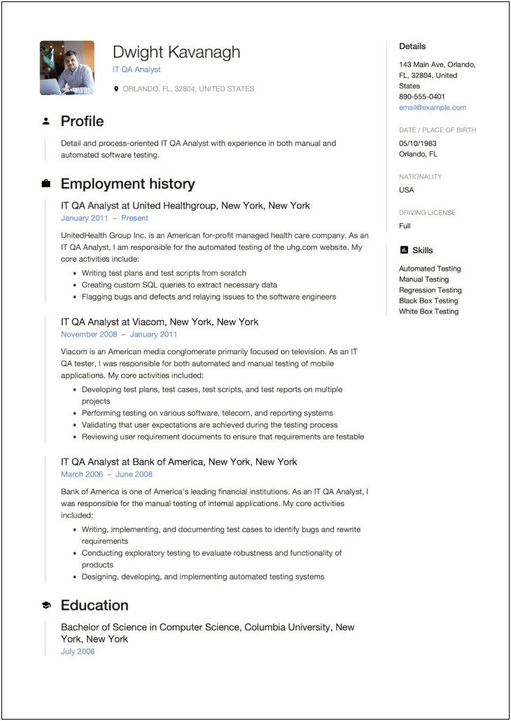Sample Qa Resume With Retail Experience