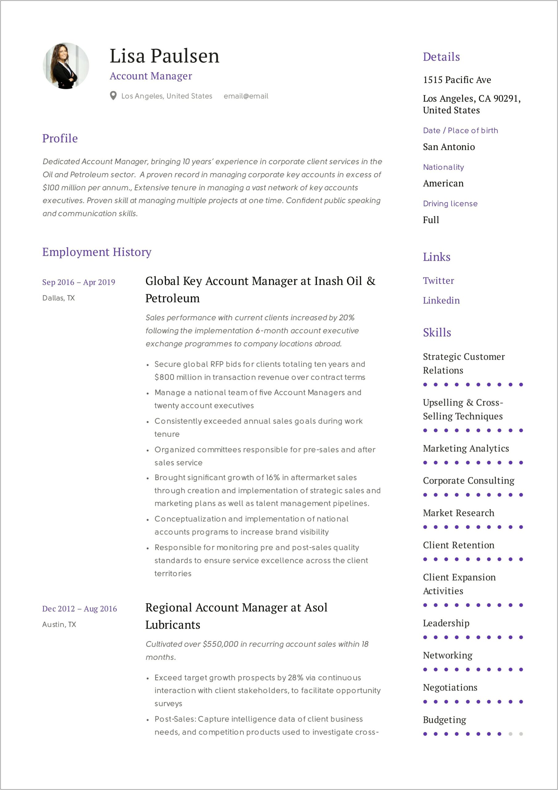 Sample Resume Account Manager Customer Satisfaction & Retention Rate