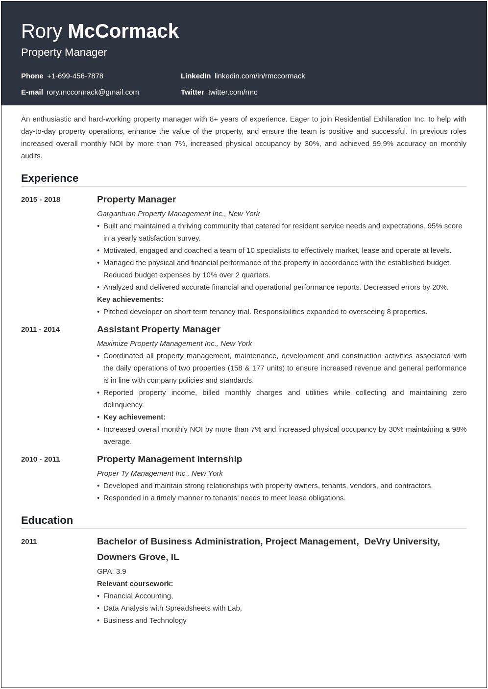Sample Resume Accountant Commercial Real Estate