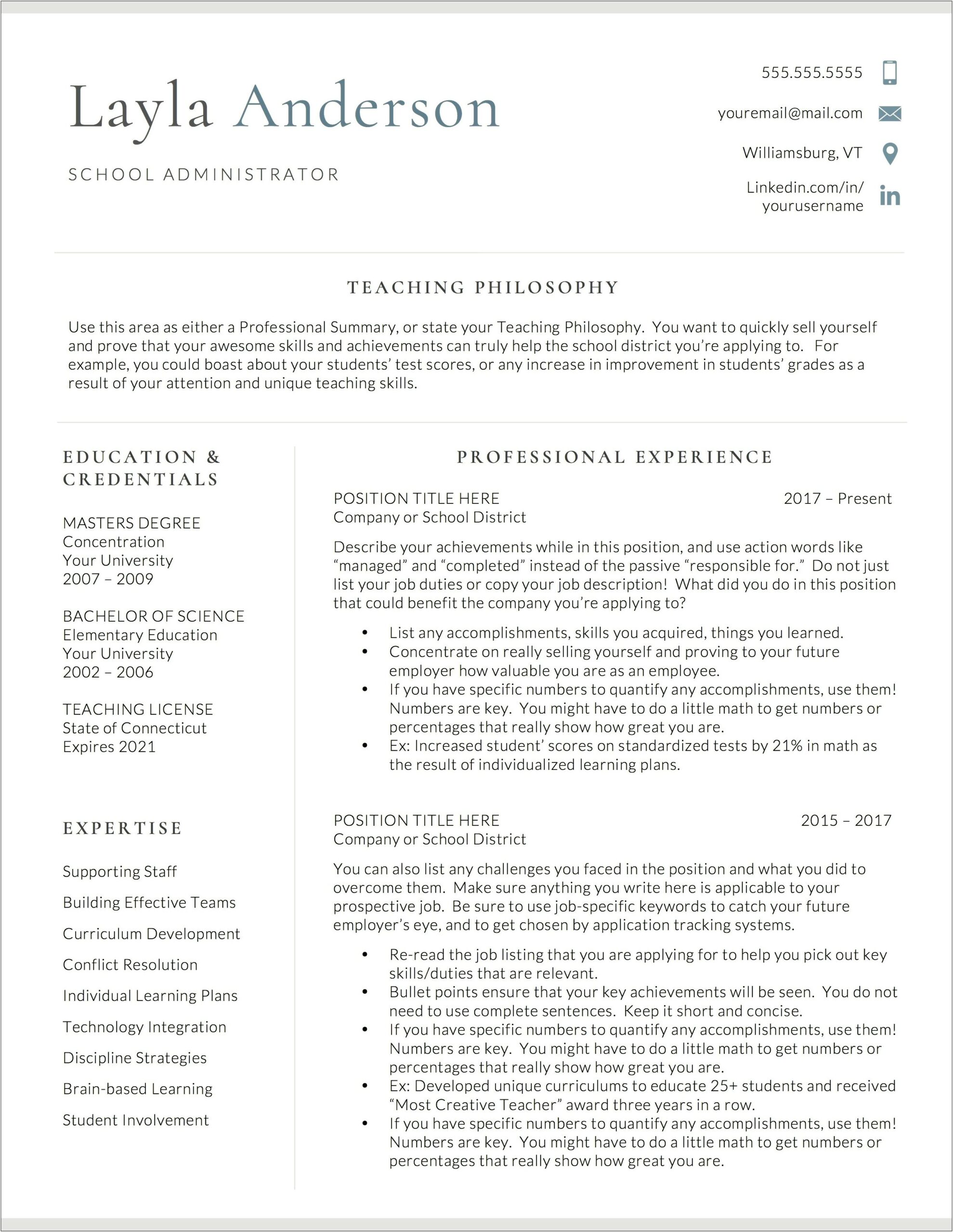 Sample Resume Action Statements For Teachers