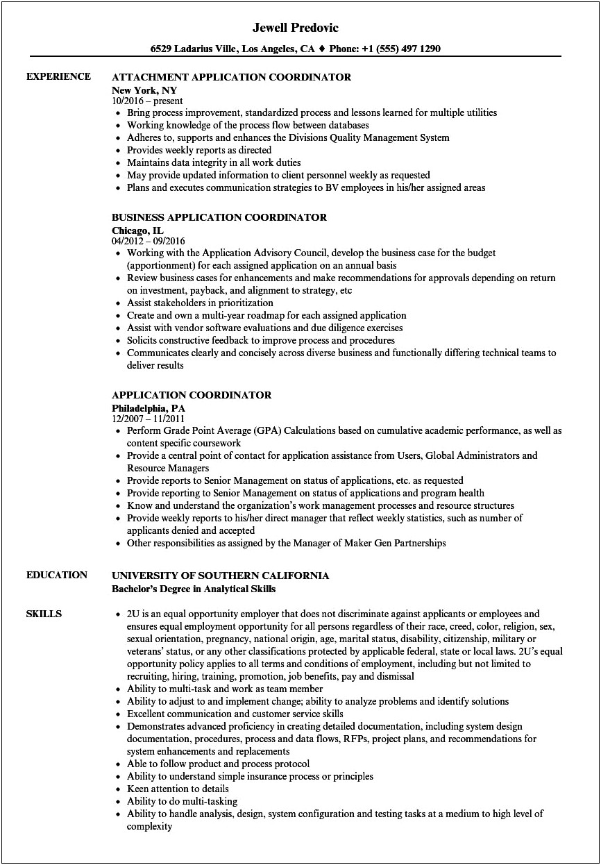Sample Resume Admissions Coordinator With Technical Expertise