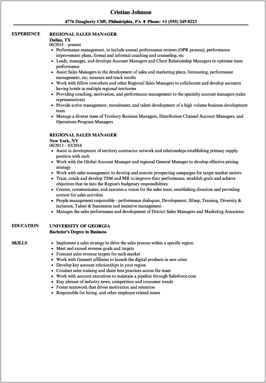 Sample Resume Area Sales Manager Pharmaceutical Company