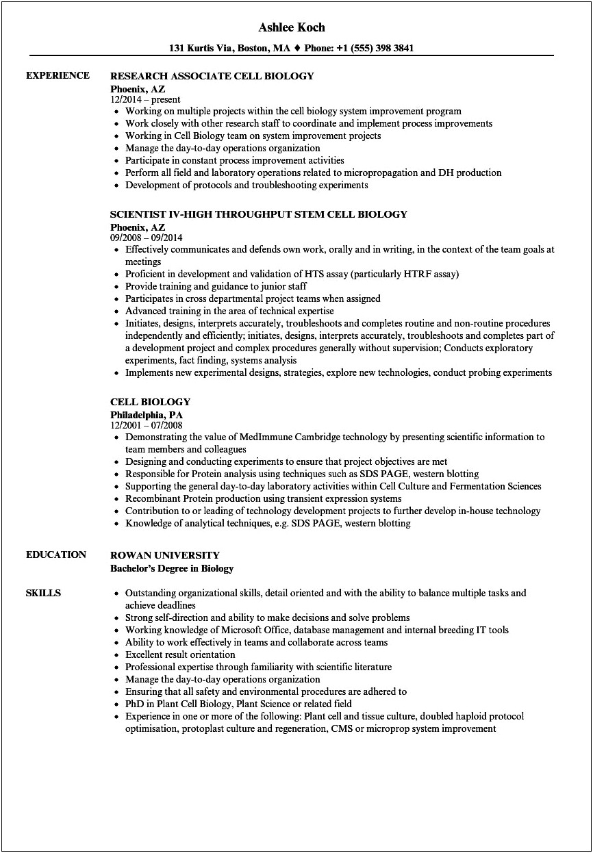 Sample Resume Cell And Genome Sience