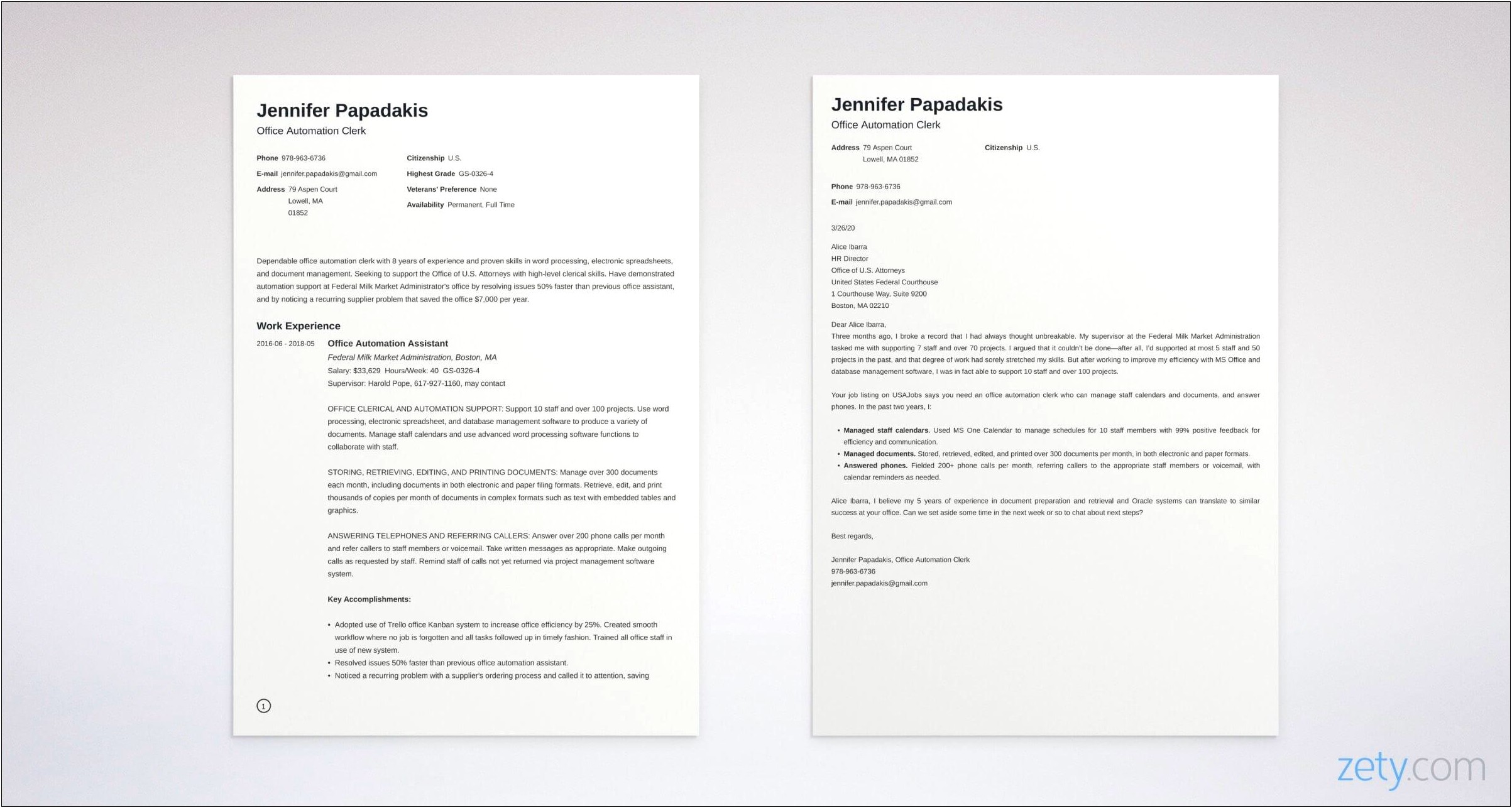 Sample Resume Cover Letter For Clerical Position