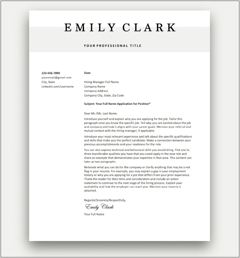 Sample Resume Cover Letter In Word Document