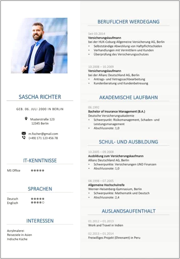 Sample Resume Curriculum Vitae Auf Deutsch