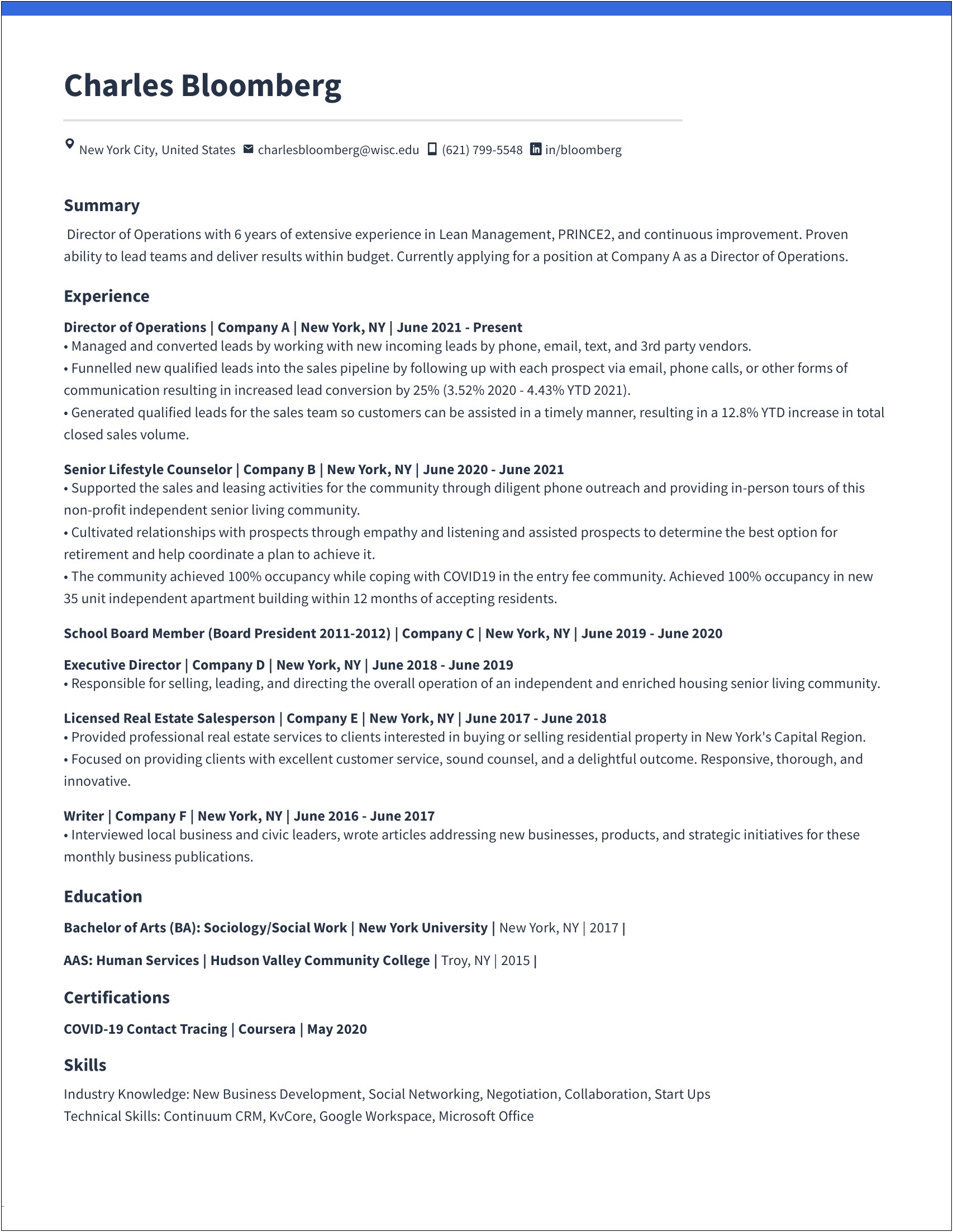 Sample Resume Director Of Housing Operations