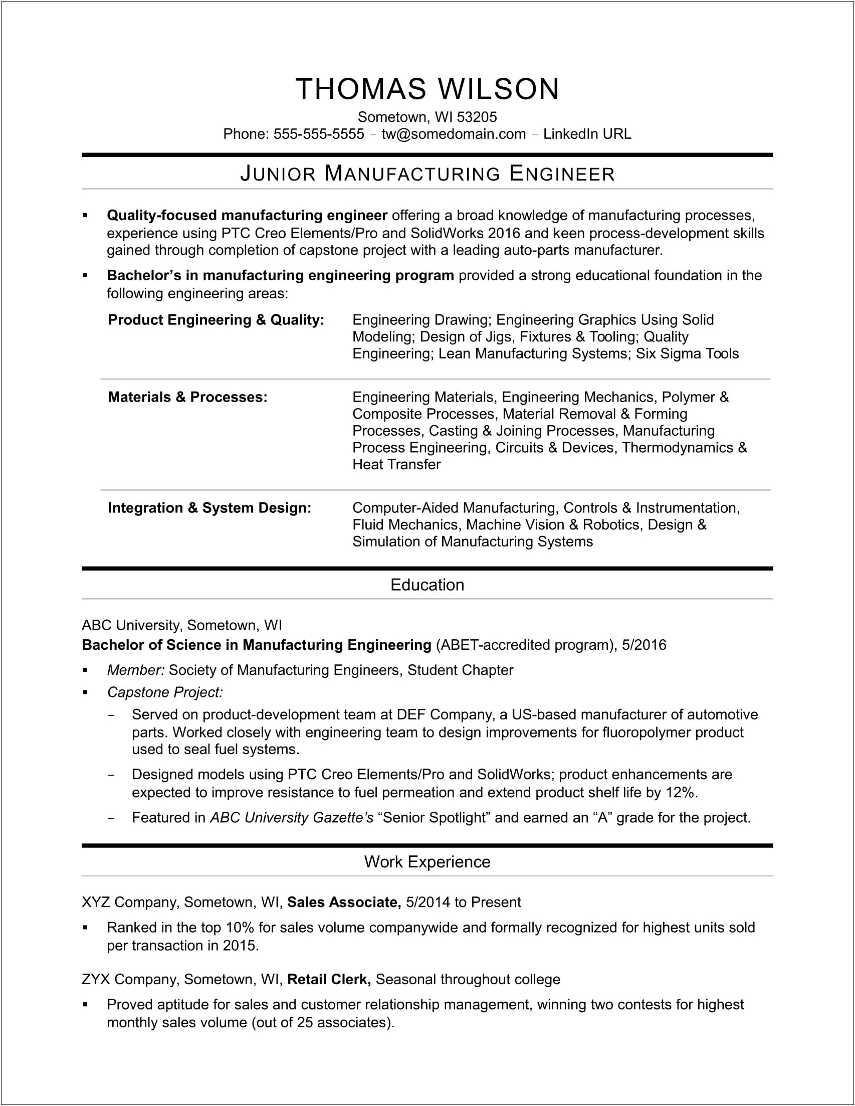 Sample Resume Entry Level Sales Position