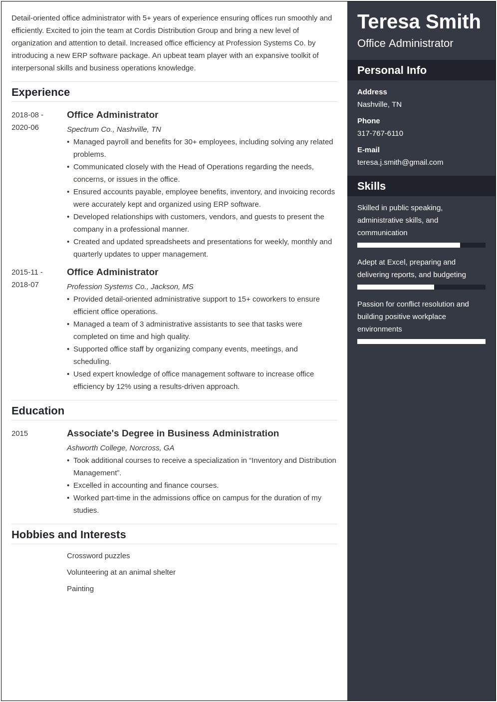 Sample Resume Executive Office Administrator Boeing