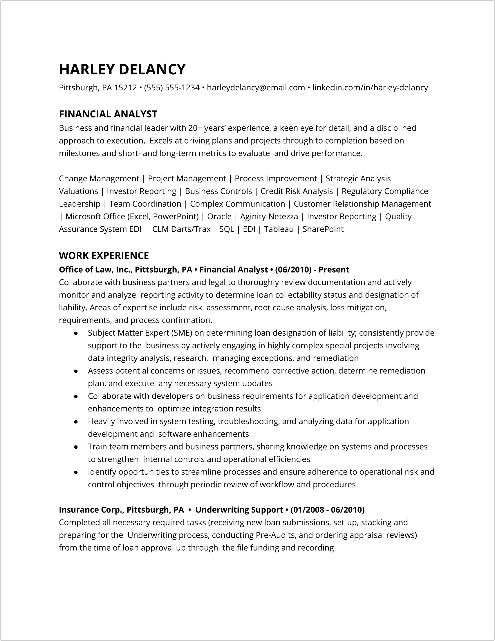 Sample Resume Financial Analyst Entry Level