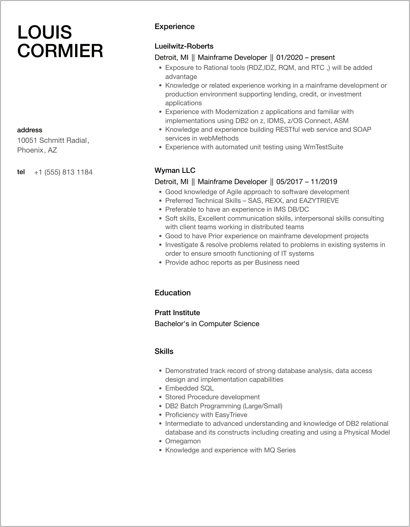 Sample Resume For 5 Years Experience In Mainframe