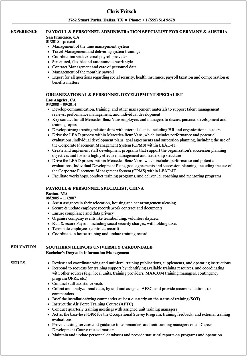 Sample Resume For A Car Benefits Administrator