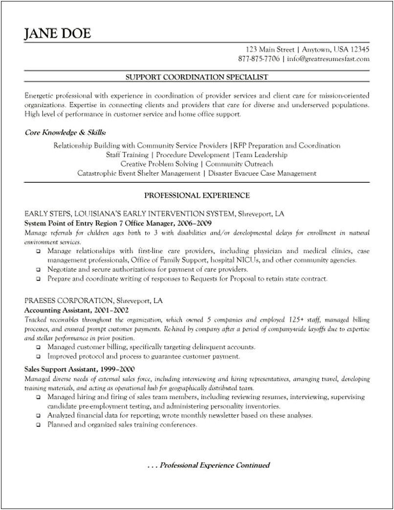 Sample Resume For A Case Manager