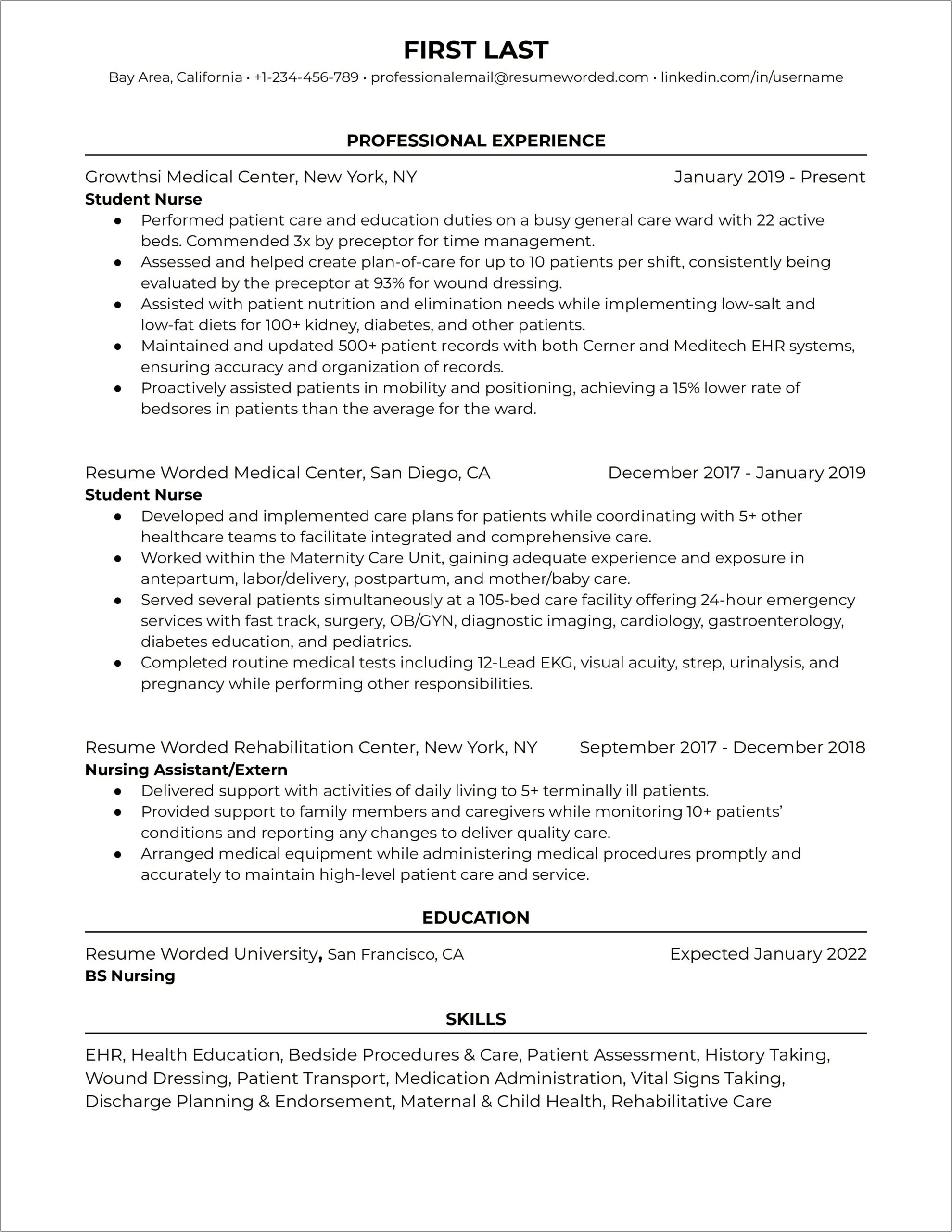 Sample Resume For A Graduate Nurse