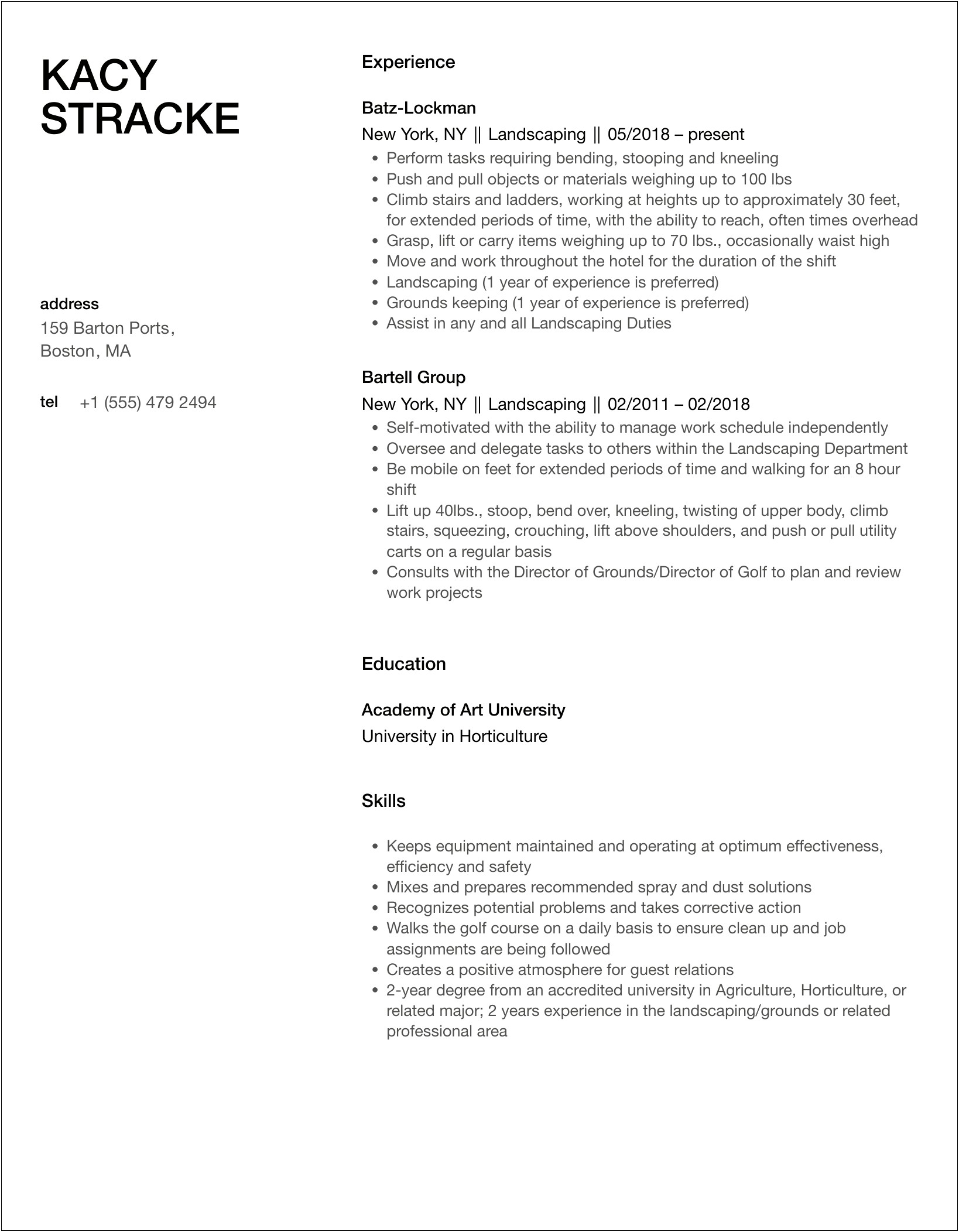 Sample Resume For A Lawn Care Worker