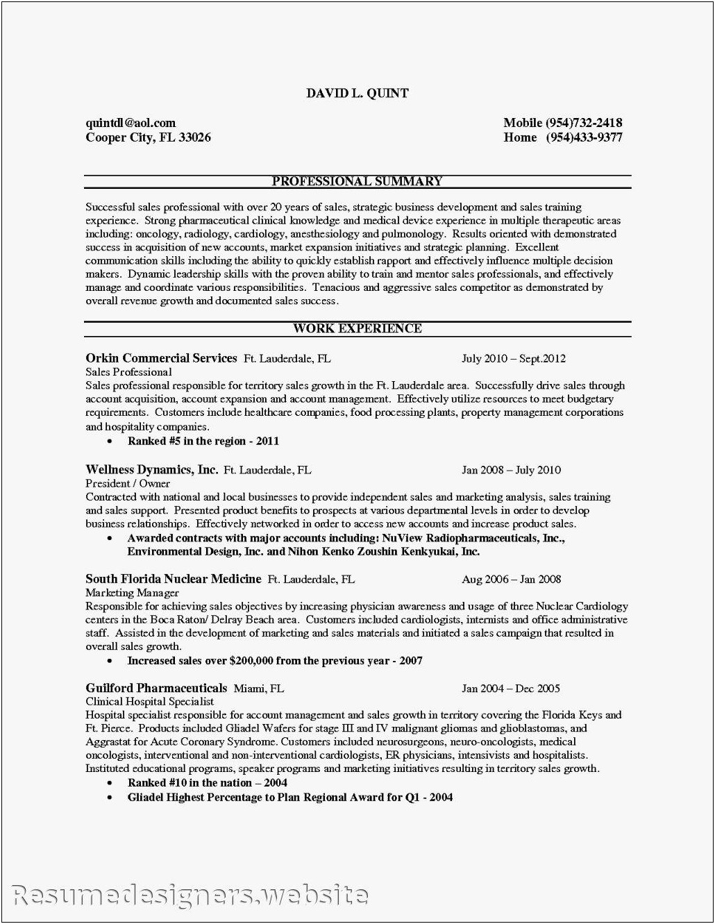 Sample Resume For A Pharmaceutical Sales Representative