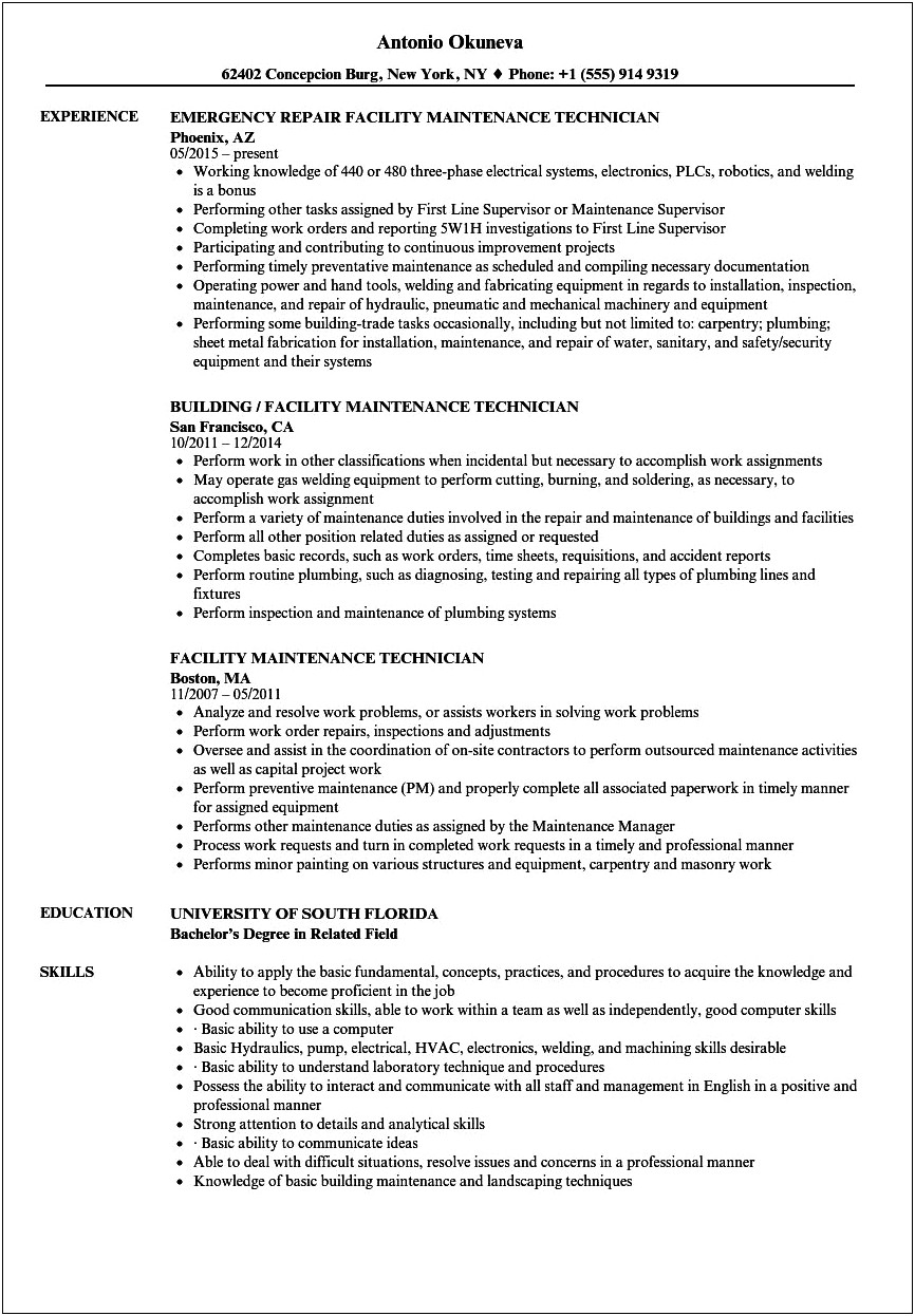 Sample Resume For A School Maintenance Worker