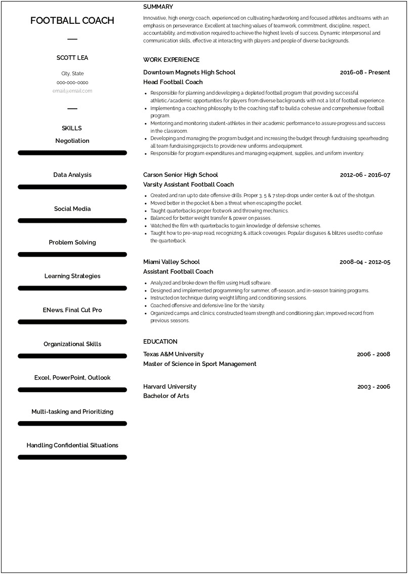 Sample Resume For A Soccer Coach