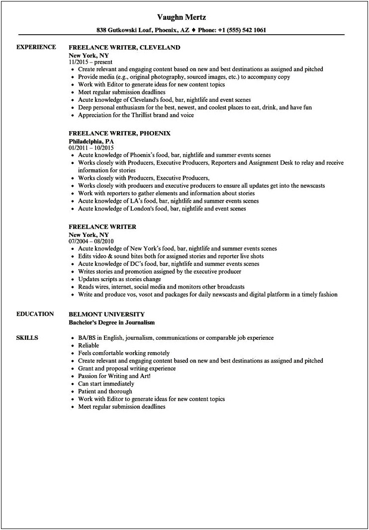 Sample Resume For A Writer Editor