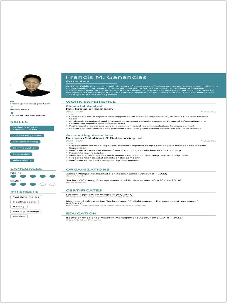 Sample Resume For Accountants In The Philippines