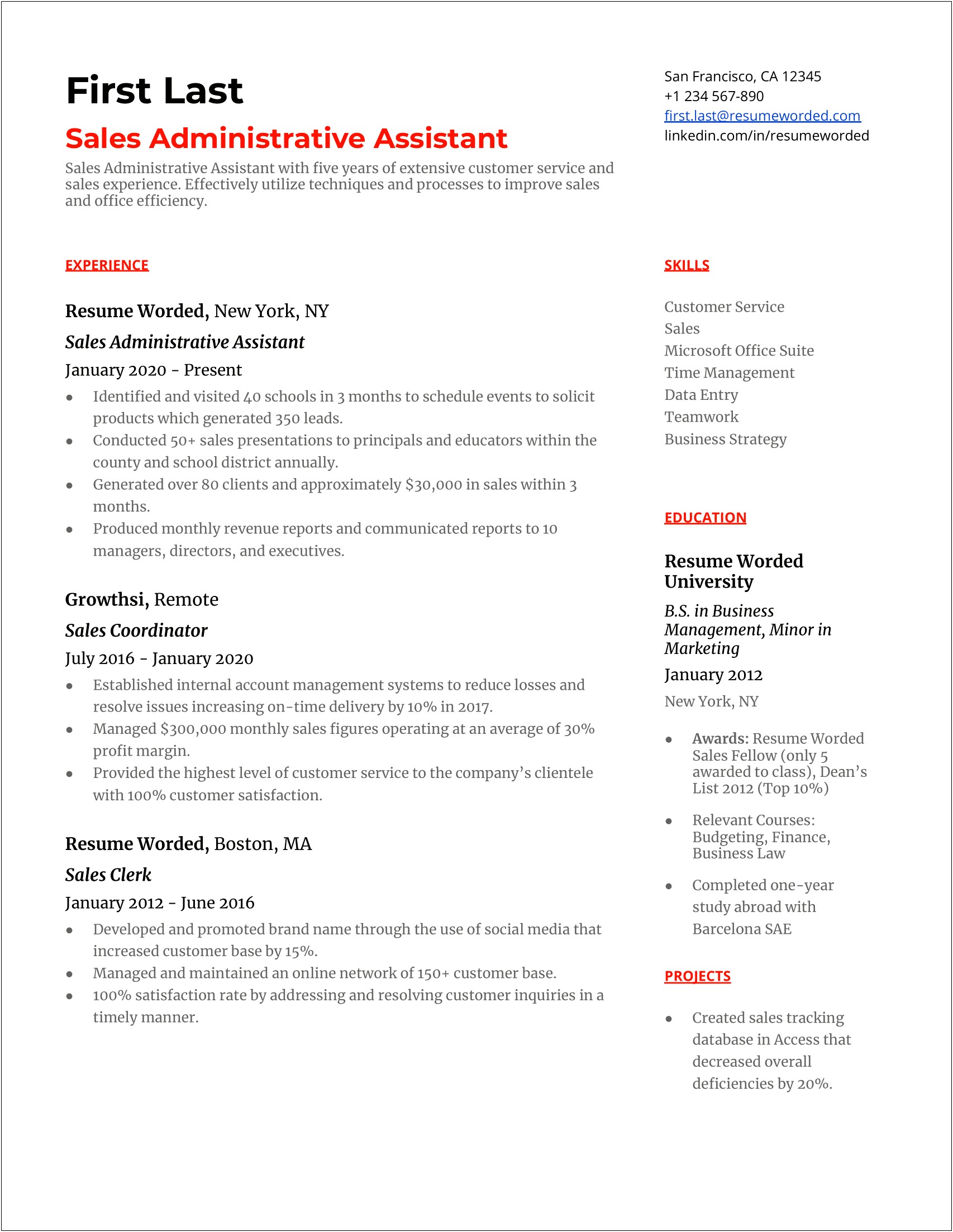 Sample Resume For Administrative Assistant In Education