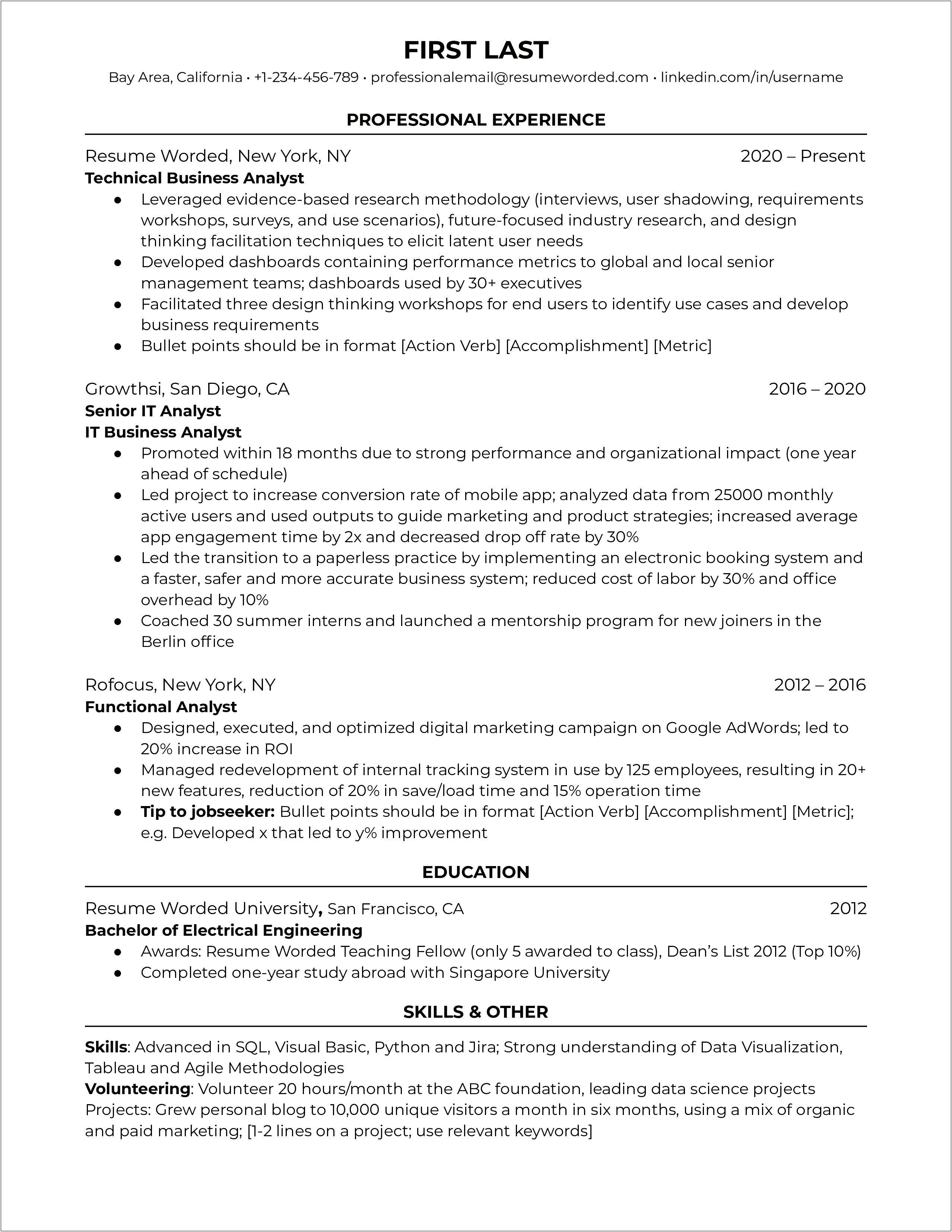 Sample Resume For Agile Business Analyst