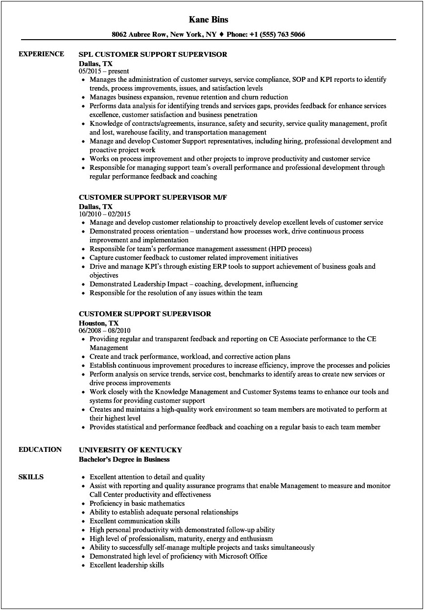 Sample Resume For Airline Customer Service Supervisor