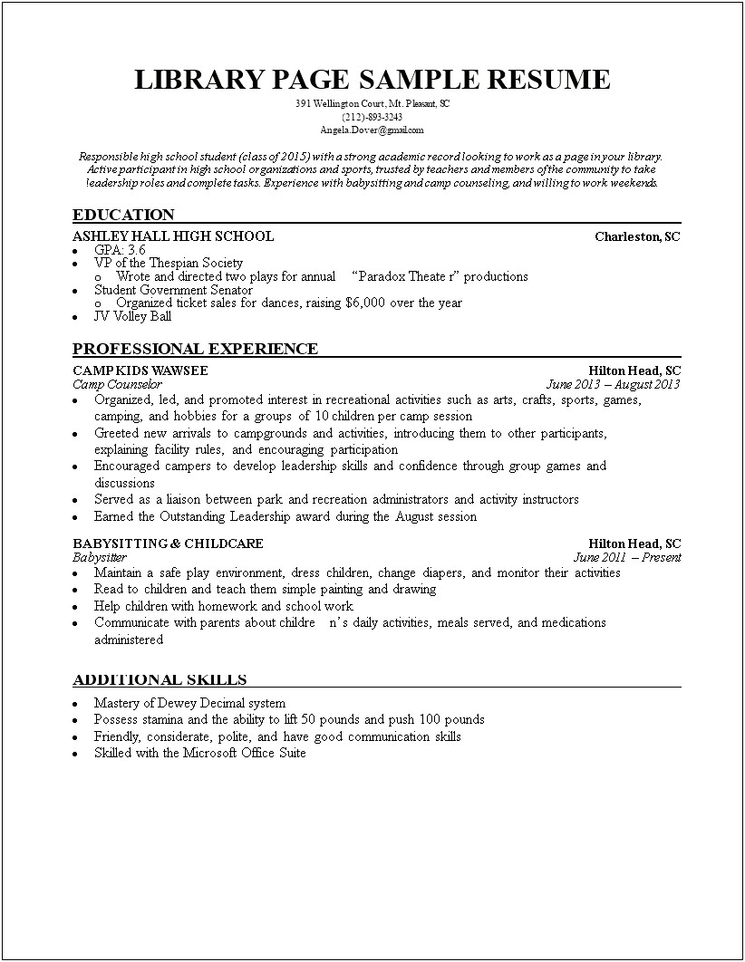 Sample Resume For An Academic Librarian