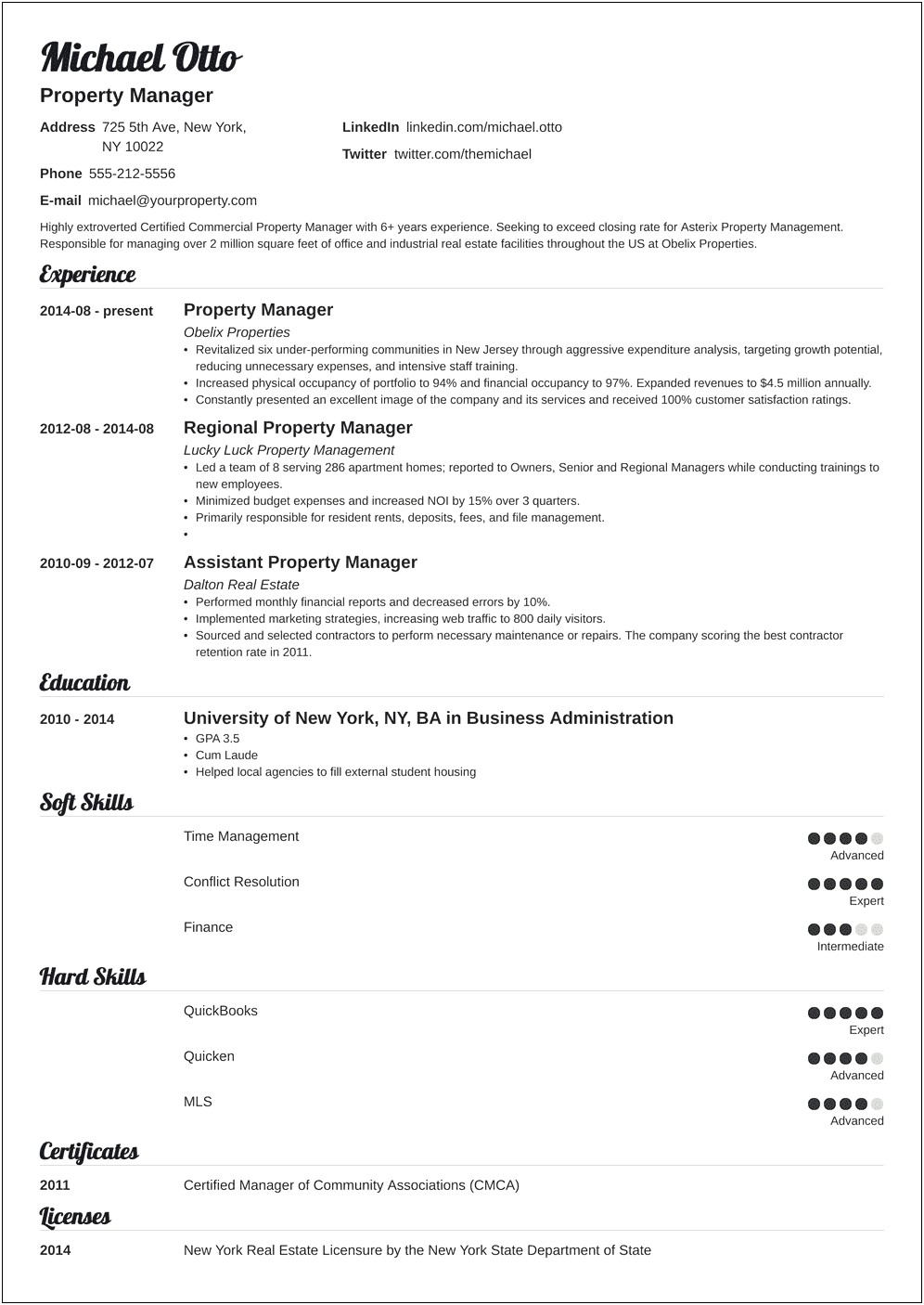 Sample Resume For An Assistant Property Manager